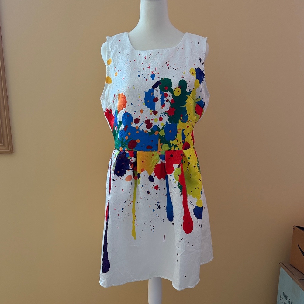 White Paint-Splash Sleeveless Dress